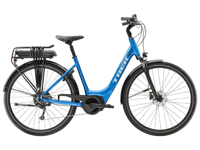 Trek Verve+ 2 Lowstep 300wh Electric Hybrid Bike in Alpine Blue