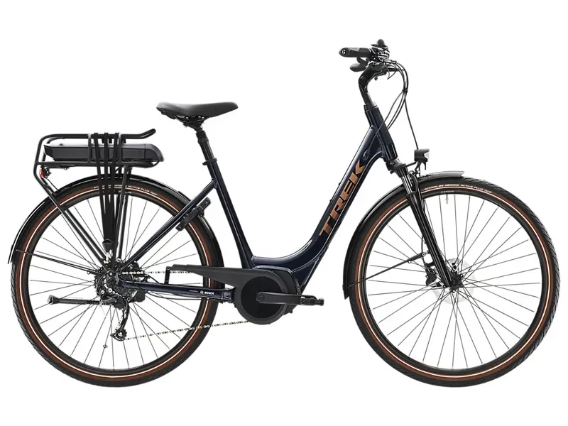 Trek Verve+ 2 Lowstep 500wh Electric Hybrid Bike in Deep Dark Blue