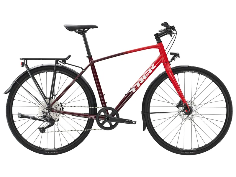 Trek FX 3 Disc Equipped Hybrid Bike in Viper Red to Cobra Blood