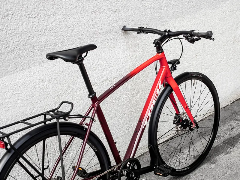 Trek FX 3 Disc Equipped Hybrid Bike in Viper Red to Cobra Blood-2