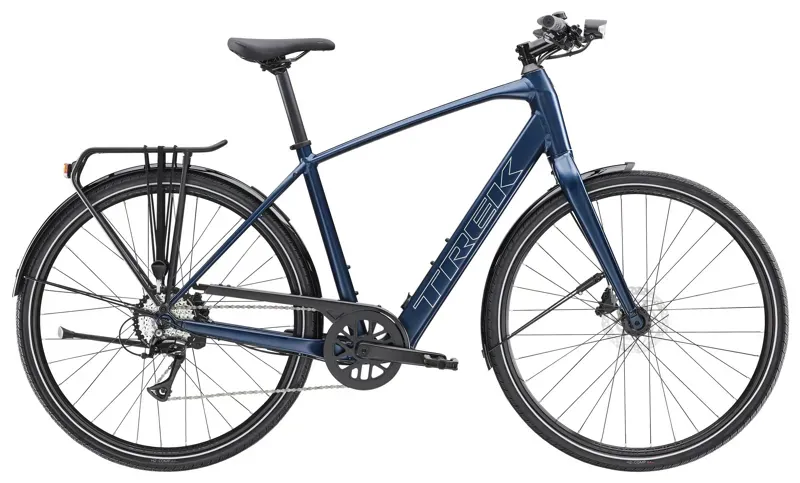 Trek FX+ 2 LT Electric Hybrid Bike in Mulsanne Blue