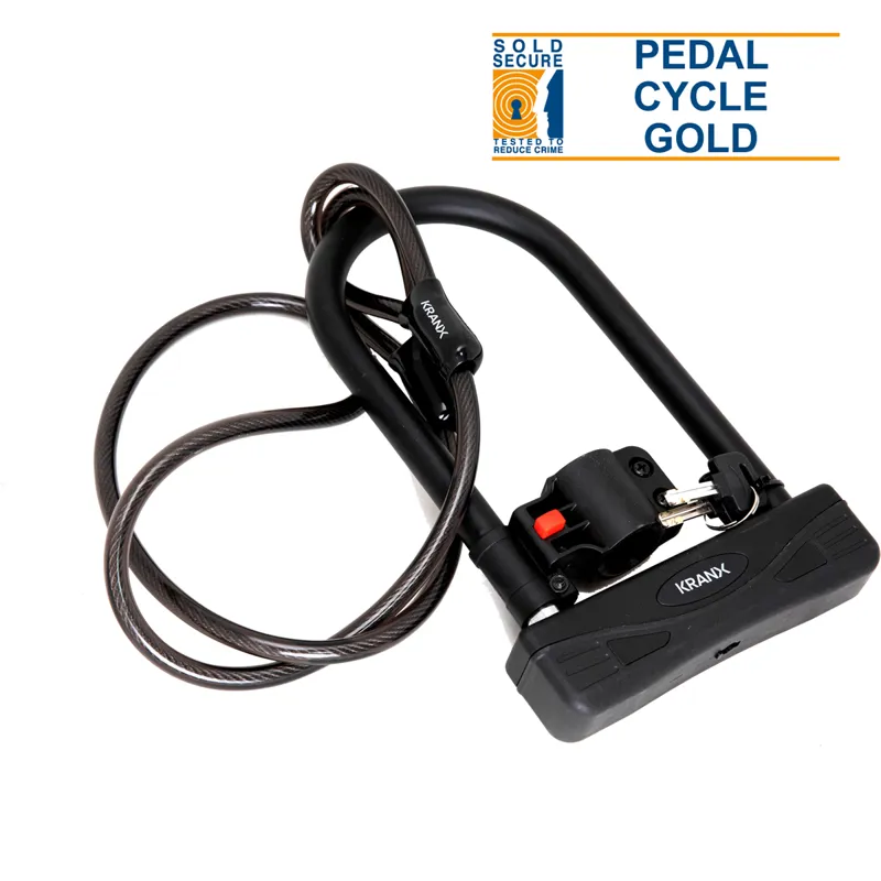 KranX Citadel Plus 270mm U-Lock With Security Cable. GOLD Sold Secure BLACK 16mm