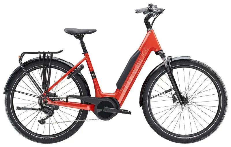 Trek Verve+ 3 800WH Lowstep Electric Hybrid Bike in Red