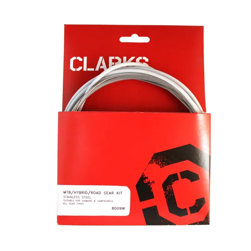 Clarks S/S Front/Rear Gear Cable Kit w/Outer Casing in White
