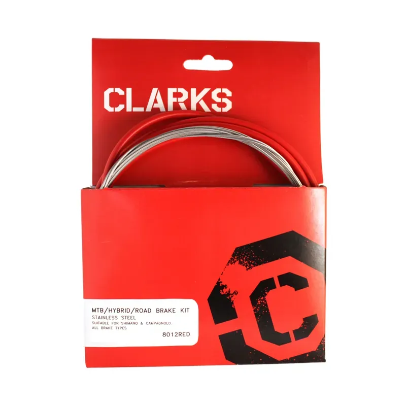 Clarks S/S Front/Rear Brake Cable Kit w/Outer Casing in Red